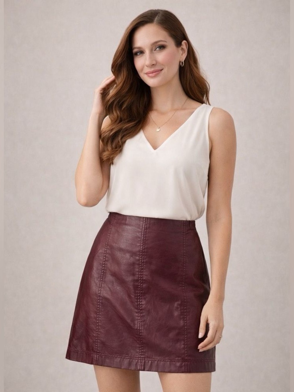 Free People Wine Faux Leather A-Line Mini Skirt